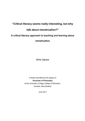 Critical Literacy Seems Really Interesting, but Why Talk About Menstruation?