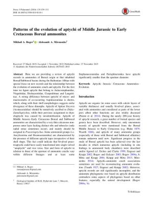 Patterns of the Evolution of Aptychi of Middle Jurassic to Early Cretaceous Boreal Ammonites