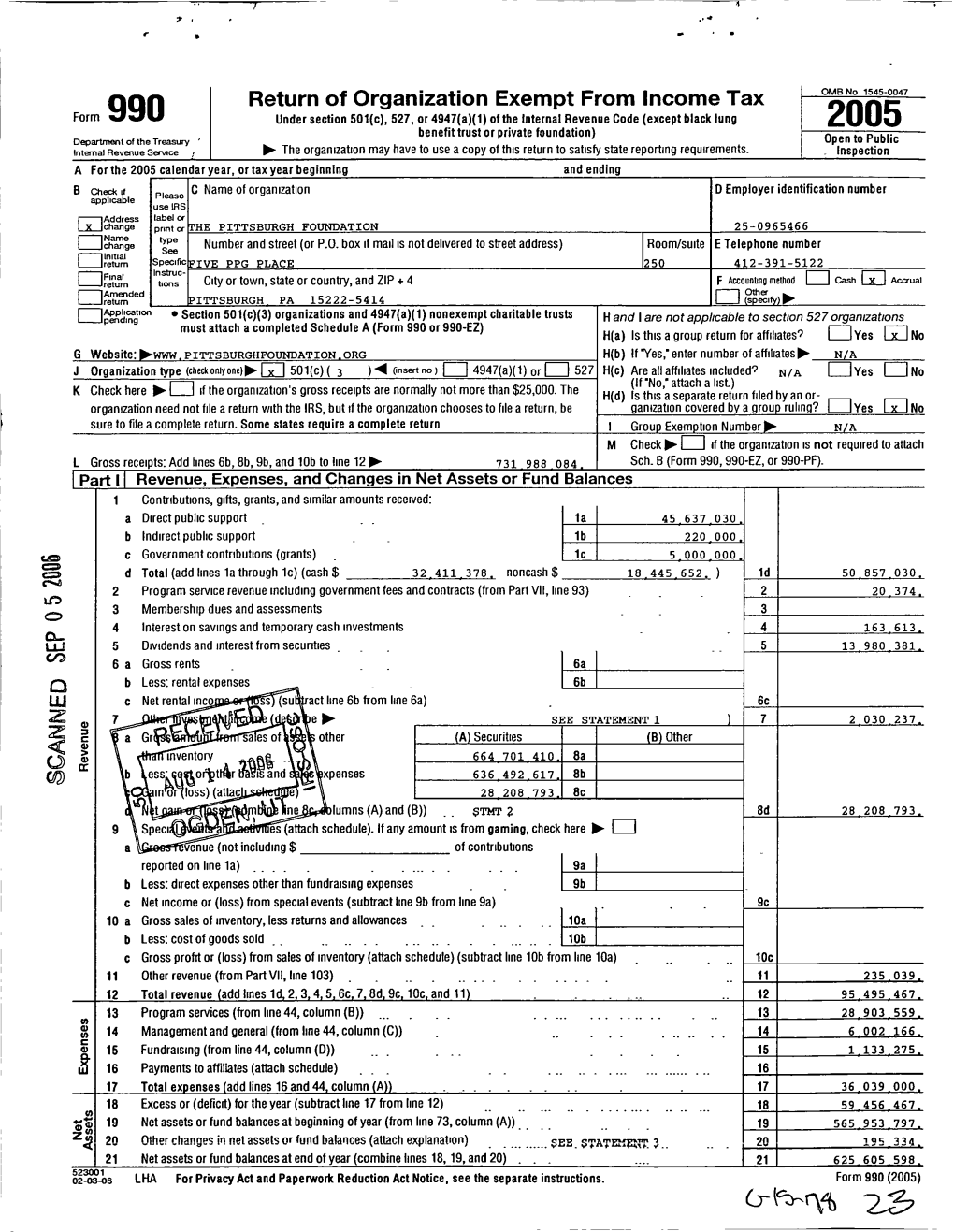 2005 Department of the Treasury )Pen to Public the Organization May Have to Use a Copy of This Return to Satisfy State Reporting Requirements