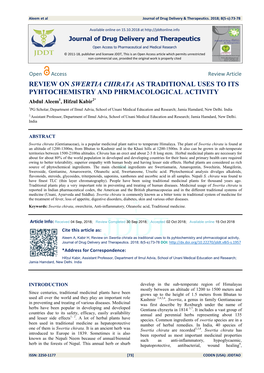 Review on Swertia Chirata As Traditional Uses to Its Pyhtochemistry and Phrmacological Activity