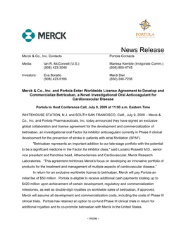 News Release Merck & Co., Inc