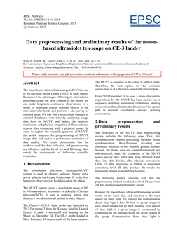 Data Preprocessing and Preliminary Results of the Moon- Based Ultraviolet Telescope on CE-3 Lander