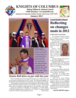 January 2013 Grand Knight’S Report Reflecting on Changes Made in 2012