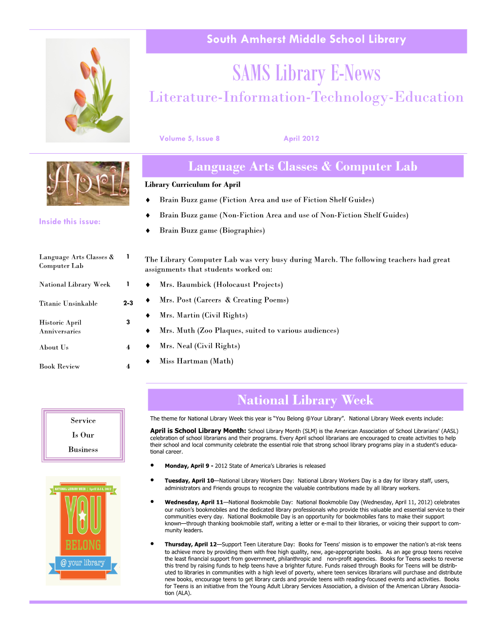 SAMS Library E-News Literature-Information-Technology-Education