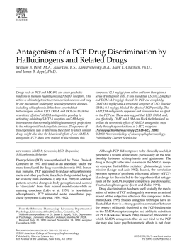 Antagonism of a PCP Drug Discrimination by Hallucinogens and Related Drugs William B