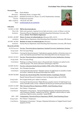 Curriculum Vitae of Oxana Mishina Page 1 of 2