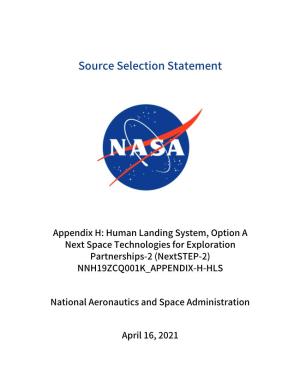 NASA HLS Option a Source Selection Statement