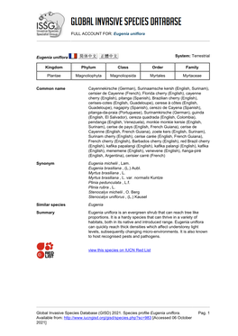 (GISD) 2021. Species Profile Eugenia Uniflora. Available