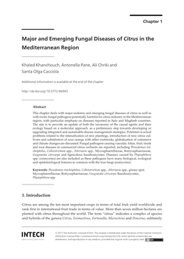 Major and Emerging Fungal Diseases of Citrus in the Mediterranean Region Mediterranean Region