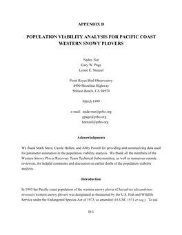 Population Viability Analysis for Pacific Coast Western Snowy Plovers