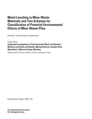 Metal Leaching in Mine-Waste Materials and Two Schemes for Classification of Potential Environmental Effects of Mine-Waste Piles