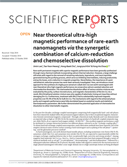 Near Theoretical Ultra-High Magnetic Performance of Rare-Earth Nanomagnets Via the Synergetic Combination of Calcium-Reduction A