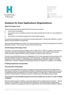 Guidance for Grant Applications (Organisations)