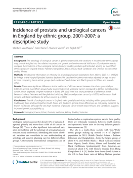 Incidence of Prostate and Urological Cancers in England