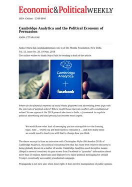 Cambridge Analytica and the Political Economy of Persuasion