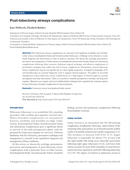 Post-Lobectomy Airways Complications