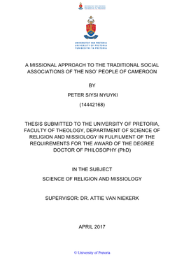 A Missional Approach to the Traditional Social Associations of the Nso’ People of Cameroon
