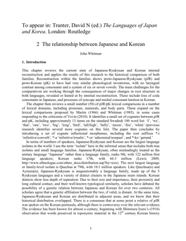The Languages of Japan and Korea. London: Routledge 2 The