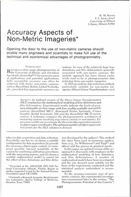 Accuracy Aspects of Non-Metric Imageries*