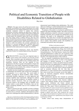 Political and Economic Transition of People with Disabilities Related to Globalization Jihye Jeon