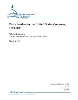 Party Leaders in the United States Congress, 1789-2012