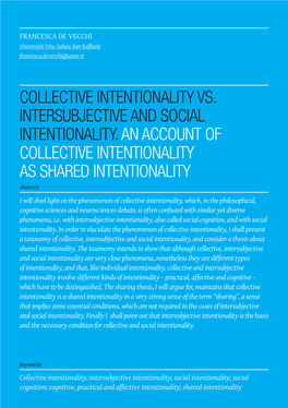 Collective Intentionality Vs. Intersubjective and Social Intentionality