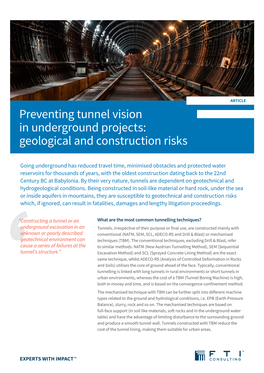 Preventing Tunnel Vision in Underground Projects: Geological and Construction Risks