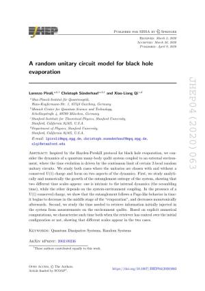 A Random Unitary Circuit Model for Black Hole Evaporation