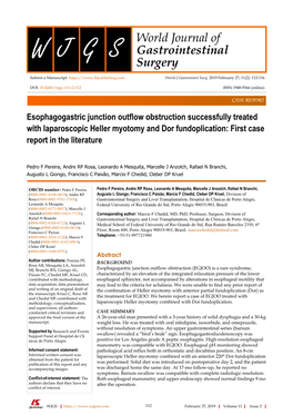 Esophagogastric Junction Outflow Obstruction Successfully Treated with Laparoscopic Heller Myotomy and Dor Fundoplication: First Case Report in the Literature