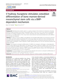 5′-Hydroxy Auraptene Stimulates Osteoblast Differentiation of Bone Marrow-Derived Mesenchymal Stem Cells Via a BMP- Dependent Mechanism Basem M