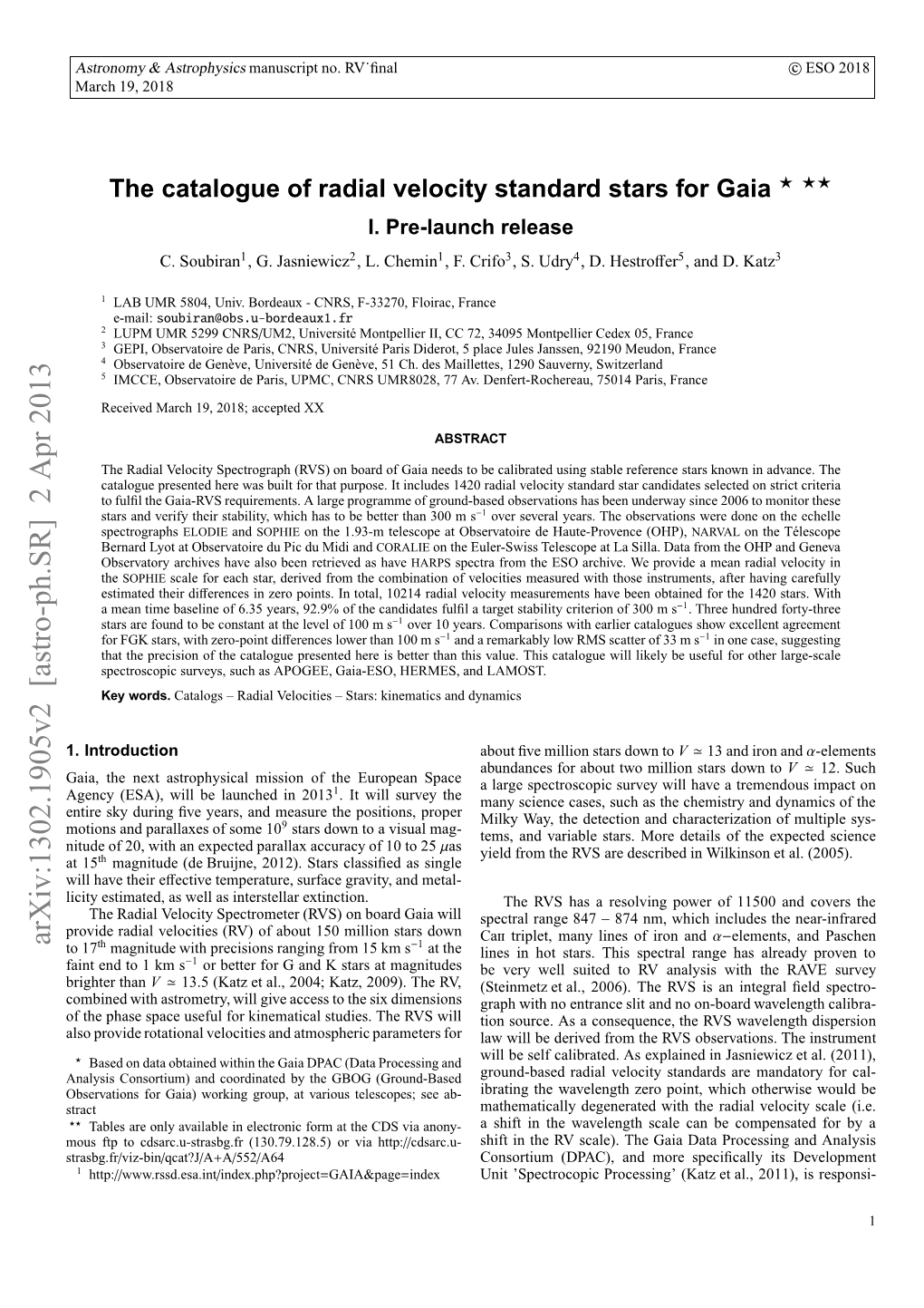 The Catalogue of Radial Velocity Standard Stars for Gaia I. Pre-Launch