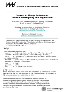 Internet of Things Patterns for Device Bootstrapping and Registration