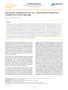 Ramlibacter Alkalitolerans Sp. Nov., Alkali-Tolerant Bacterium Isolated from Soil of Ginseng