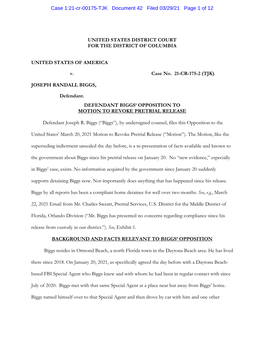 Late Monday Court Filing Issued by Biggs' Attorney