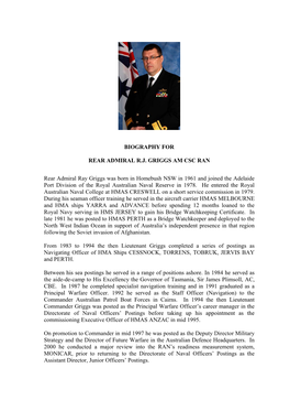 Biography for Rear Admiral R.J. Griggs Am Csc