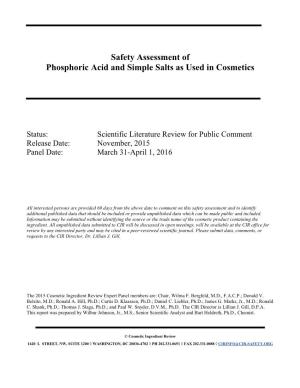 Safety Assessment of Phosphoric Acid and Simple Salts As Used in Cosmetics