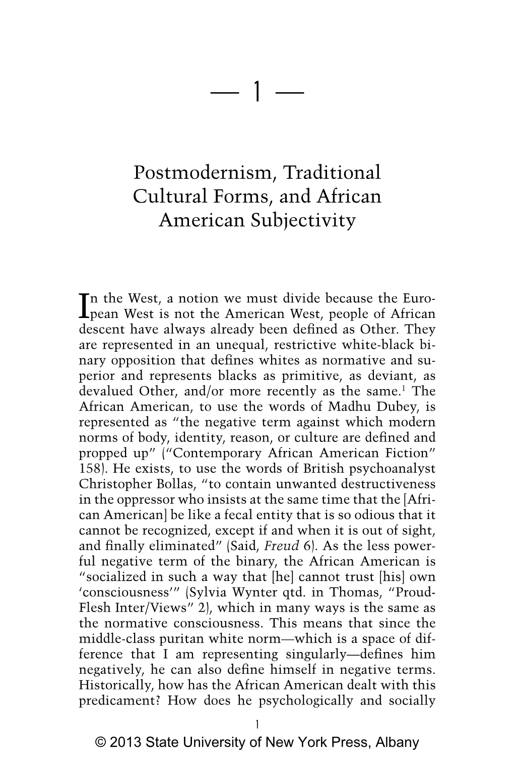 Postmodernism, Traditional Cultural Forms, and African American Subjectivity