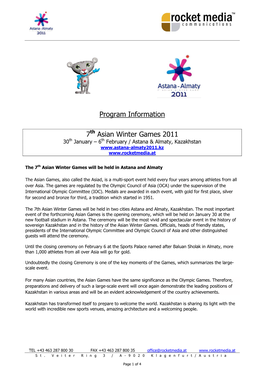 Program Information 7Th Asian Winter Games 2011
