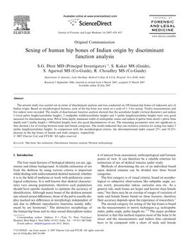 Sexing of Human Hip Bones of Indian Origin by Discriminant Function Analysis