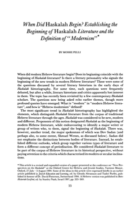 When Did Haskalah Begin? Establishing the Beginning of Haskalah Literature and the Definition of "Modernism" Downloaded From