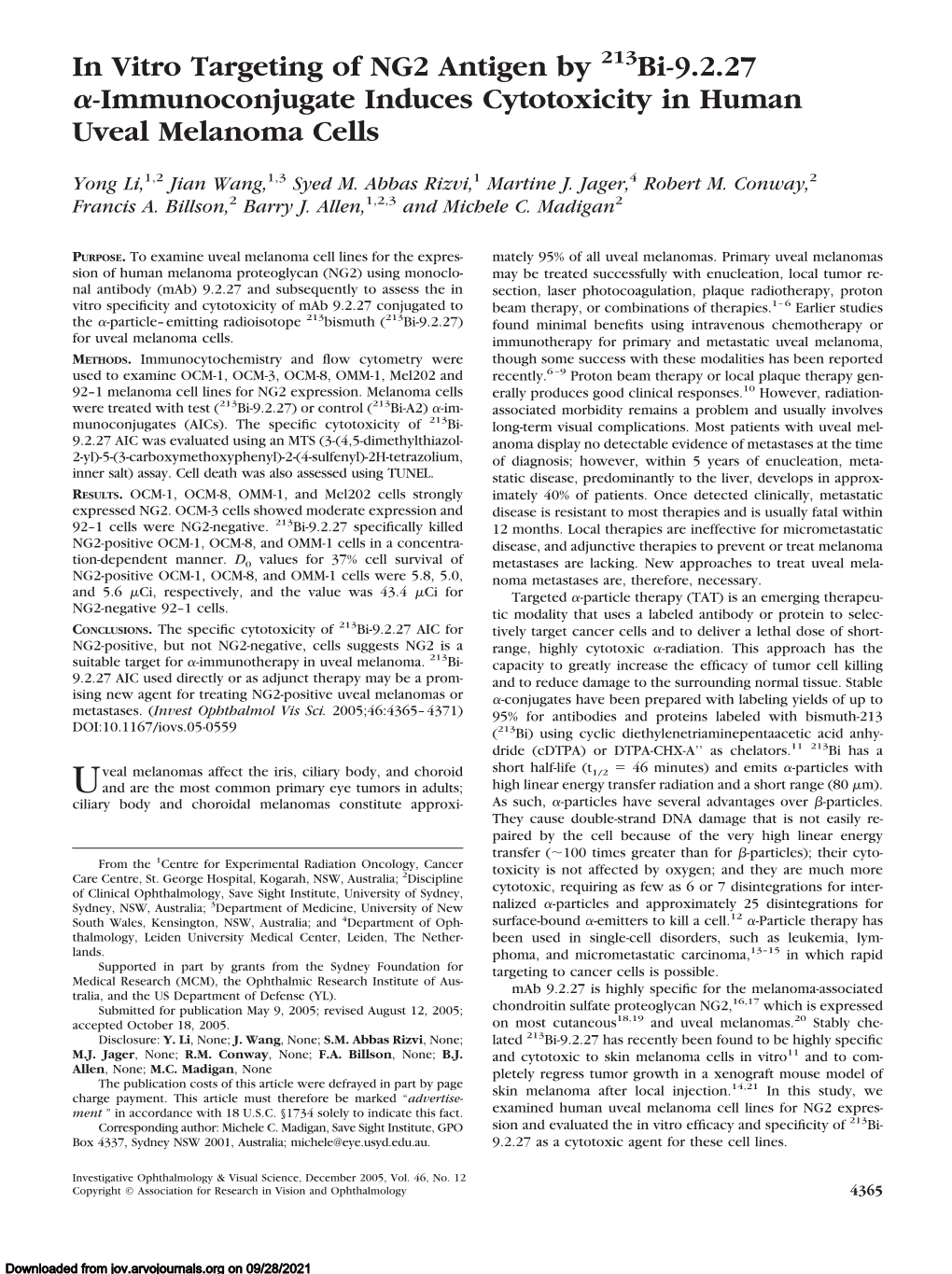 Immunoconjugate Induces Cytotoxicity in Human Uveal Melanoma Cells