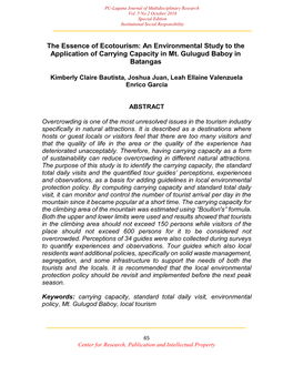 The Essence of Ecotourism: an Environmental Study to the Application of Carrying Capacity in Mt