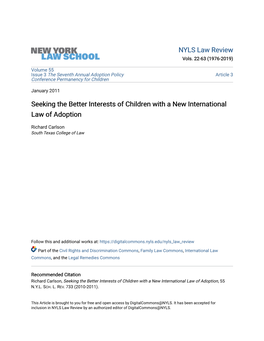 Seeking the Better Interests of Children with a New International Law of Adoption