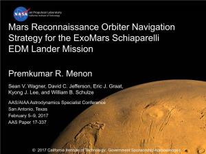 Mars Reconnaissance Orbiter Navigation Strategy for the Exomars Schiaparelli EDM Lander Mission