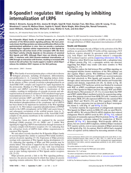 R-Spondin1 Regulates Wnt Signaling by Inhibiting Internalization of LRP6