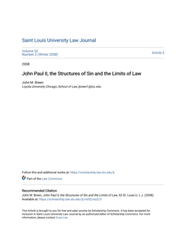 John Paul II, the Structures of Sin and the Limits of Law