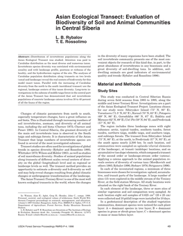 Asian Ecological Transect: Evaluation of Biodiversity of Soil and Animal Communities in Central Siberia