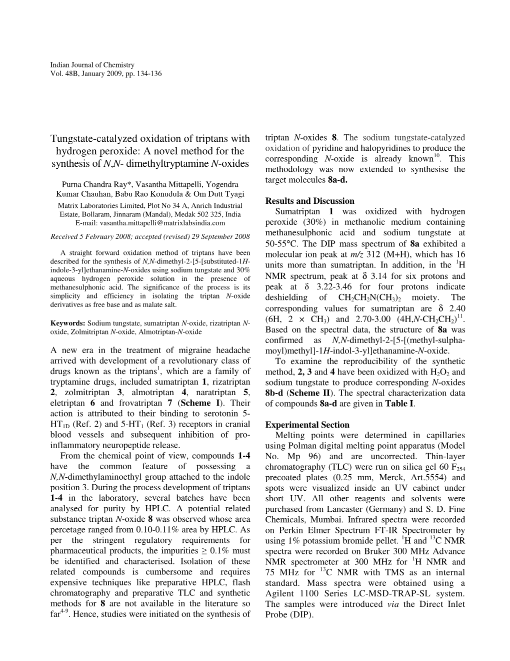 Tungstate-Catalyzed Oxidation of Triptans with Hydrogen Peroxide