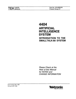 Artificial Intelligence System Introduction to the Smallt Alk-80 System