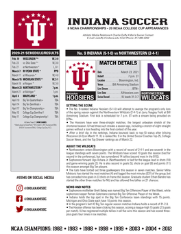 Indiana Soccer 8 Ncaa Championships • 20 Ncaa College Cup Appearances